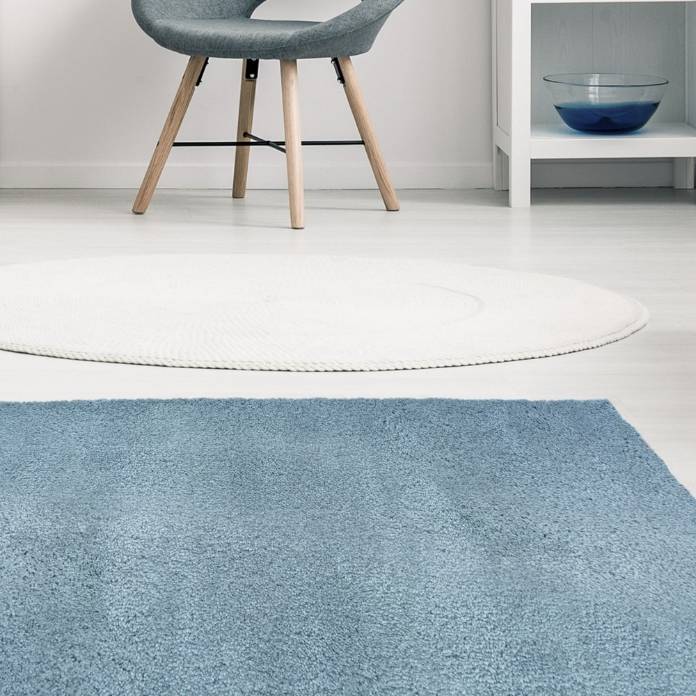 Snug Plain Shaggy Modern Rugs in Denim Blue